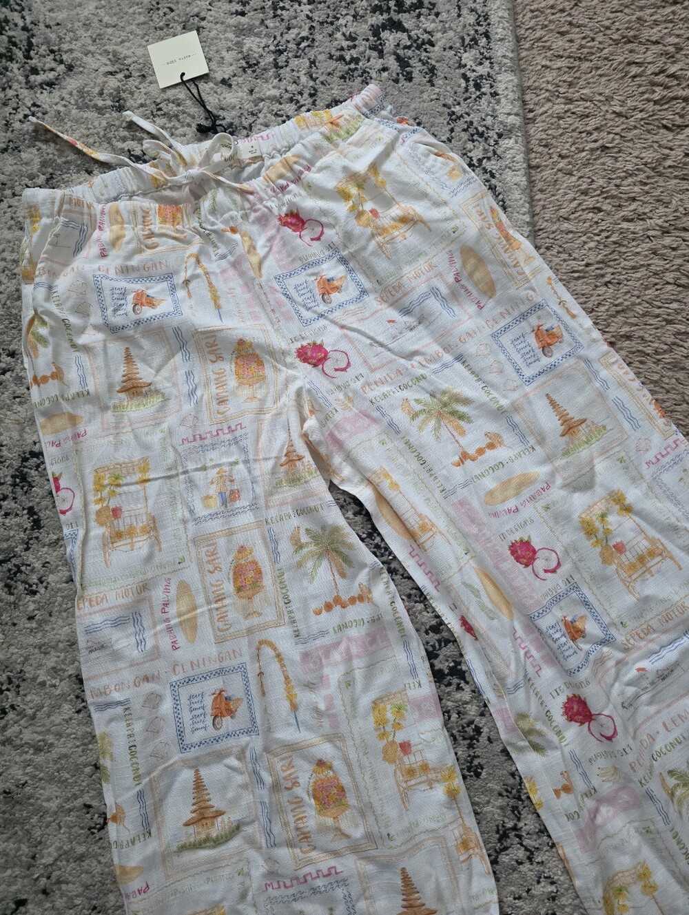 Linen Blend Vacay Tropical World Travel Wide Leg Pants Womens S Suite 2393 Nwt